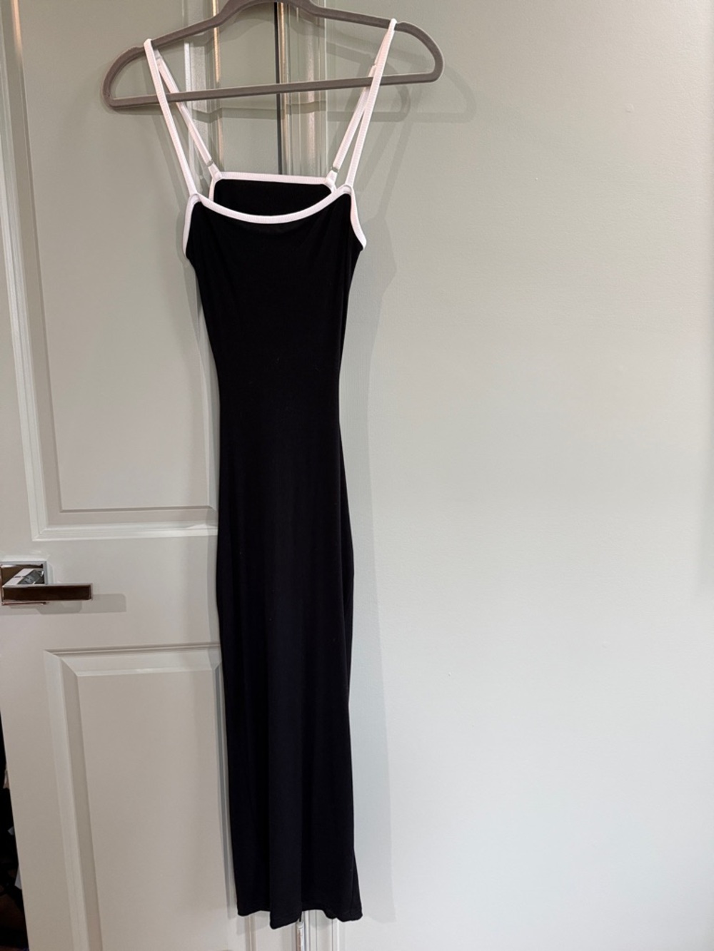 Black & White Slim Slip Dress with Contrast Trim & Back Cutout
